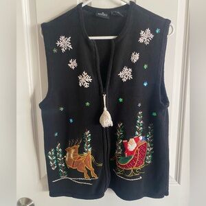 Vintage One Resource Woman Christmas Embroidered Sweater Cardigan Vest Size L
